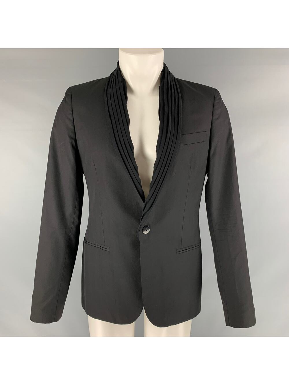 GAULTIER2 JEAN PAUL GAULTIER 38 Black Solid Wool Silk Shawl Collar Sport Coat